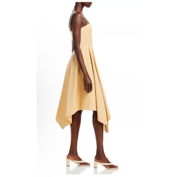 $551 A.L.C. Women's Beige Verona Asymmetric-Hem Midi Fit & Flare Dress Size 12 - Picture 2 of 15